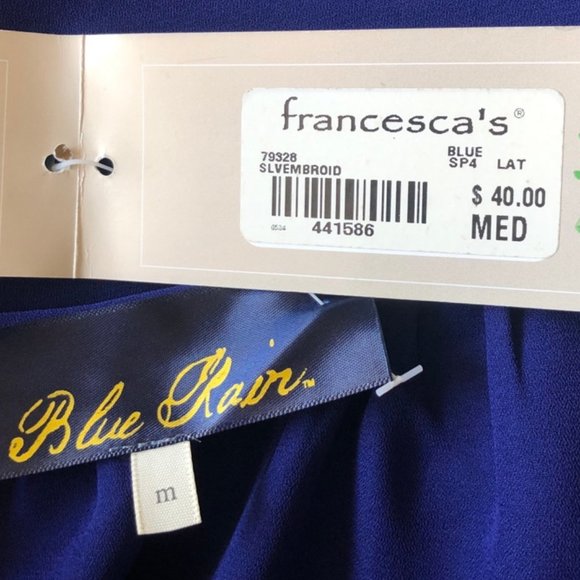 BLUE RAIN FRANCESCA’S  BLUE BLOUSE SIZE MEDIUM    NEW - Picture 4 of 11